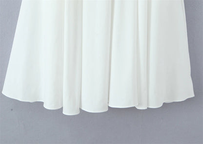 EtherealBe White Lace Panel Midi Dress for Women with a Flowing, Elegant Design