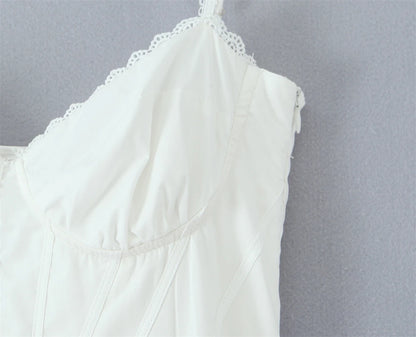 Elegant white lace panel midi dress for women featuring delicate lace detailing on the neckline