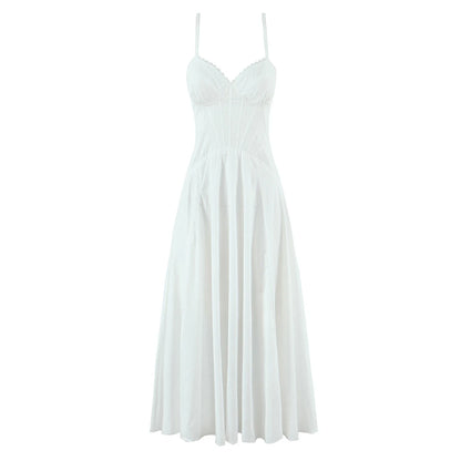 EtherealBe white lace panel midi dress for women with a flattering silhouette and adjustable straps
