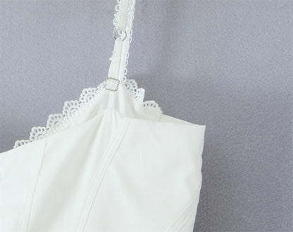Elegant white lace panel midi dress for women showcasing delicate straps and intricate lace details