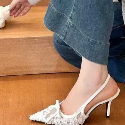 Stylish white lace slingback heels women with elegant design for any occasion