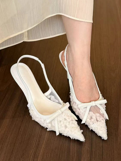 EtherealBe white lace slingback heels women with delicate floral design and pointed toe style