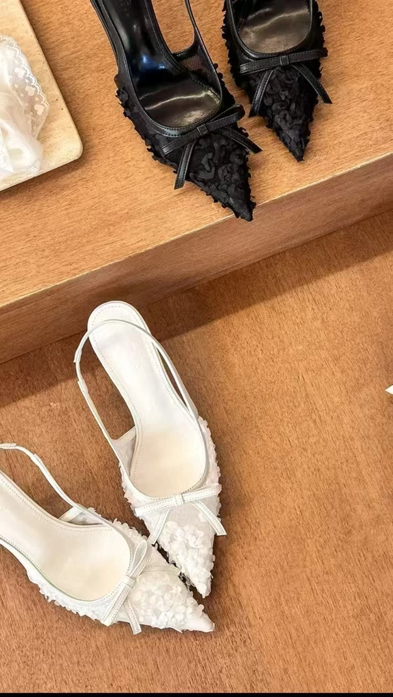 EtherealBe white lace slingback heels women with elegant design and bow detail