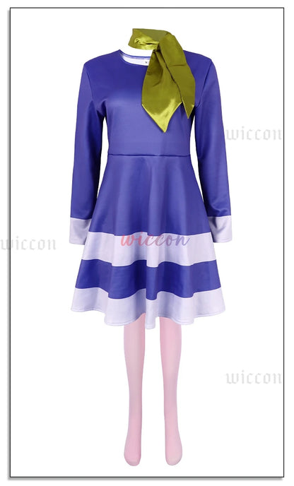 EtherealBe Daphne cosplay Halloween costume for women featuring a purple dress with a green scarf