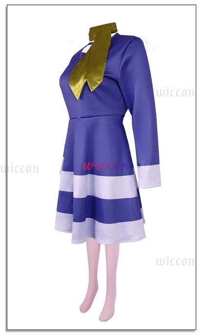 EtherealBe Daphne cosplay Halloween costume for women in purple and white with a gold neck tie
