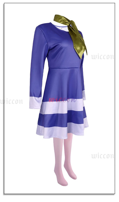 EtherealBe Daphne cosplay Halloween costume for women in purple with green scarf and striped design
