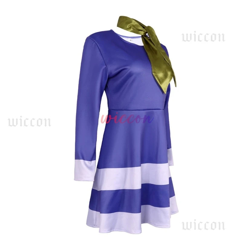 Daphne cosplay Halloween costume for women with a stylish purple dress and green scarf