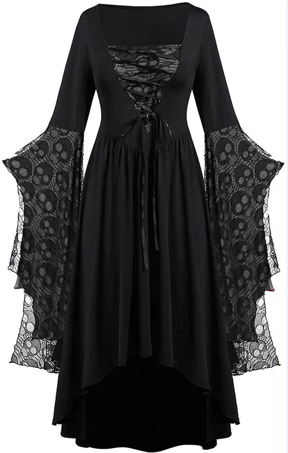 EtherealBe witch vampire cosplay costume for women featuring lace bell sleeves and a lace-up front design
