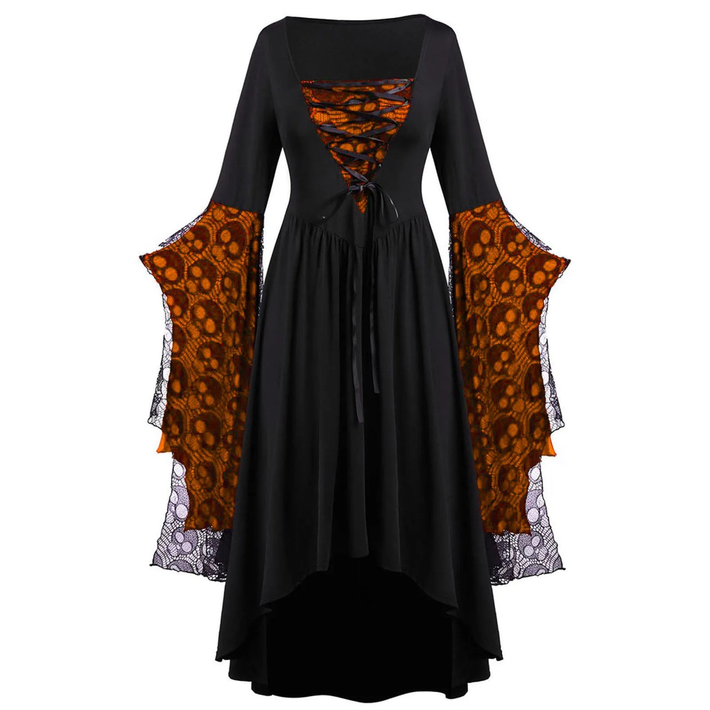 EtherealBe witch vampire cosplay costume for women with lace sleeves and skull pattern accents