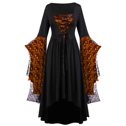 EtherealBe witch vampire cosplay costume for women with lace sleeves and skull pattern accents