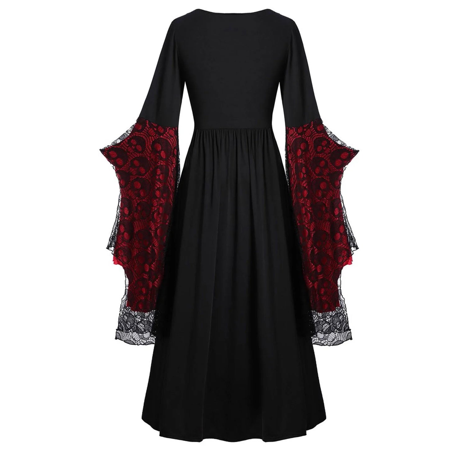 Elegant witch vampire cosplay costume for women with black dress and lace sleeves