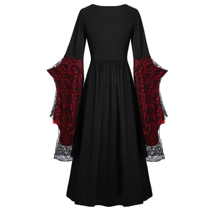 Elegant witch vampire cosplay costume for women with black dress and lace sleeves