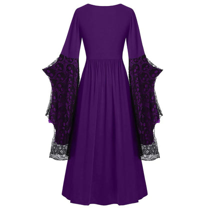 EtherealBe witch vampire cosplay costume for women with lace bell sleeves and a flowing purple design
