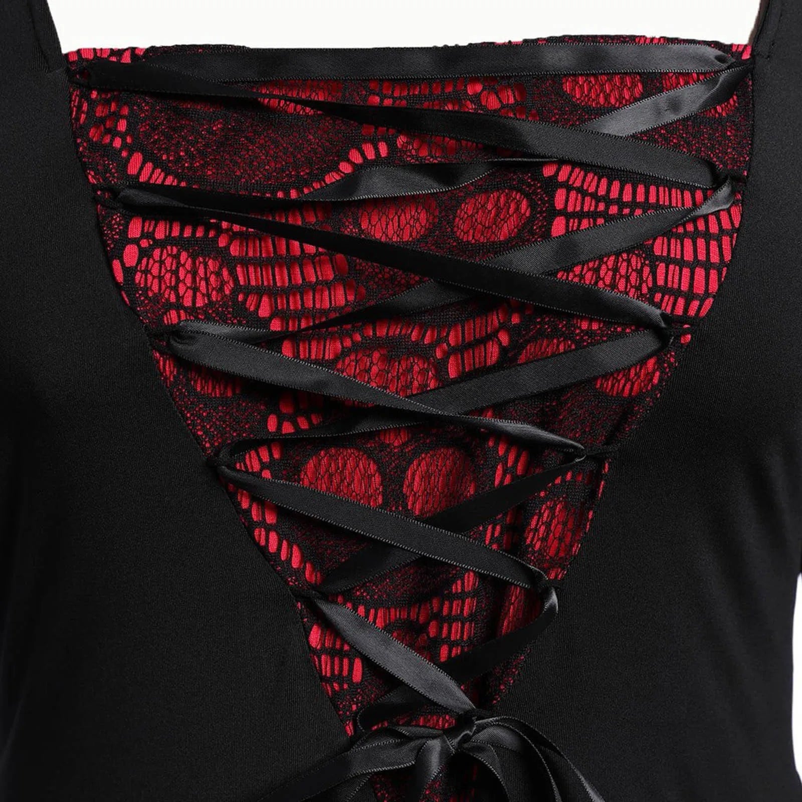 EtherealBe witch vampire cosplay costume for women with intricate lace-up detailing and bold red accents