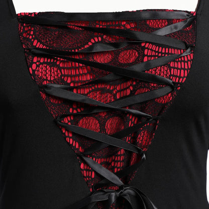 EtherealBe witch vampire cosplay costume for women with intricate lace-up detailing and bold red accents