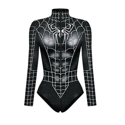 EtherealBe Wolverine Deadpool Spiderman cosplay bodysuit with detailed spider web design and long sleeves