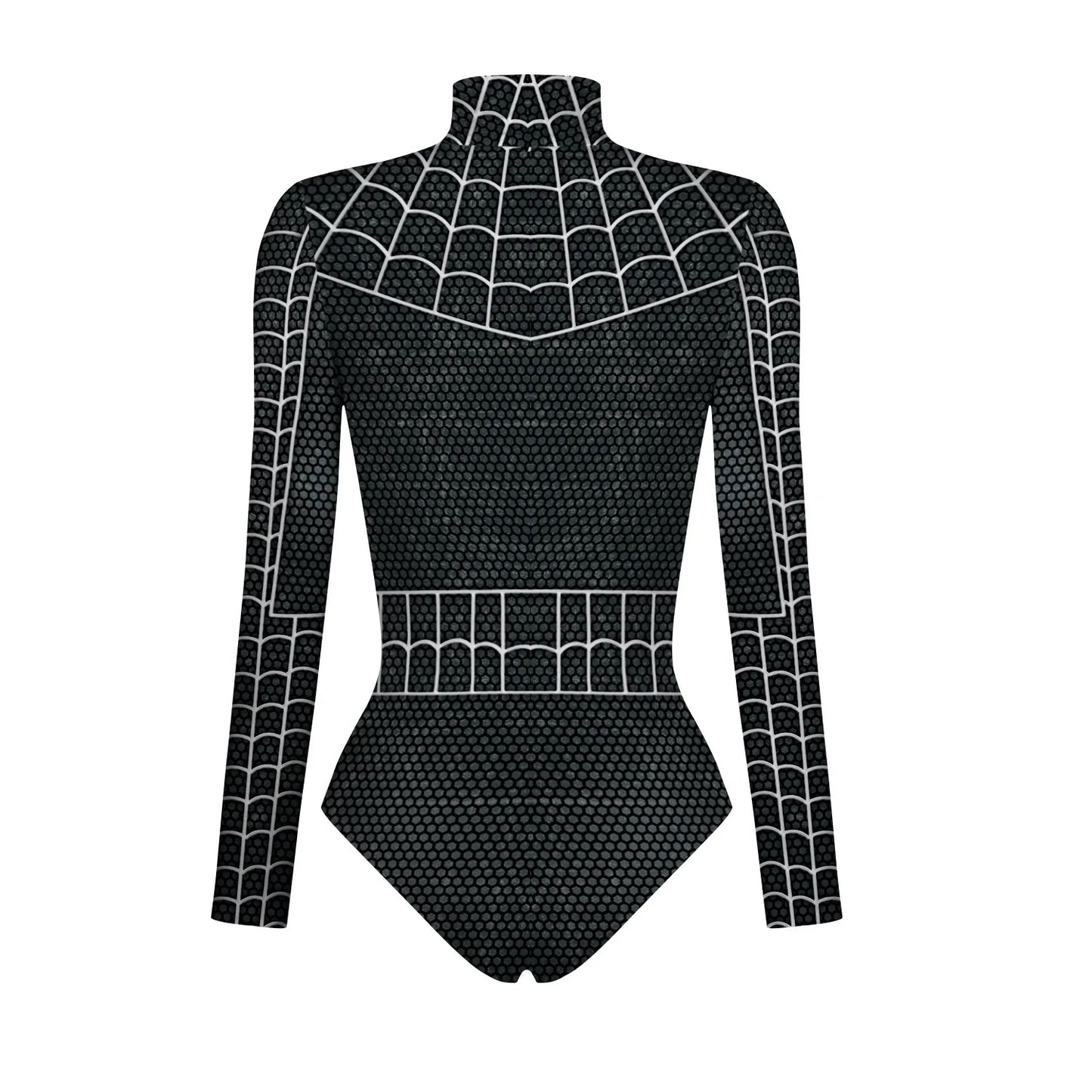 Wolverine Deadpool Spiderman cosplay bodysuit featuring a sleek spider web design