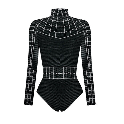Wolverine Deadpool Spiderman cosplay bodysuit featuring a sleek spider web design
