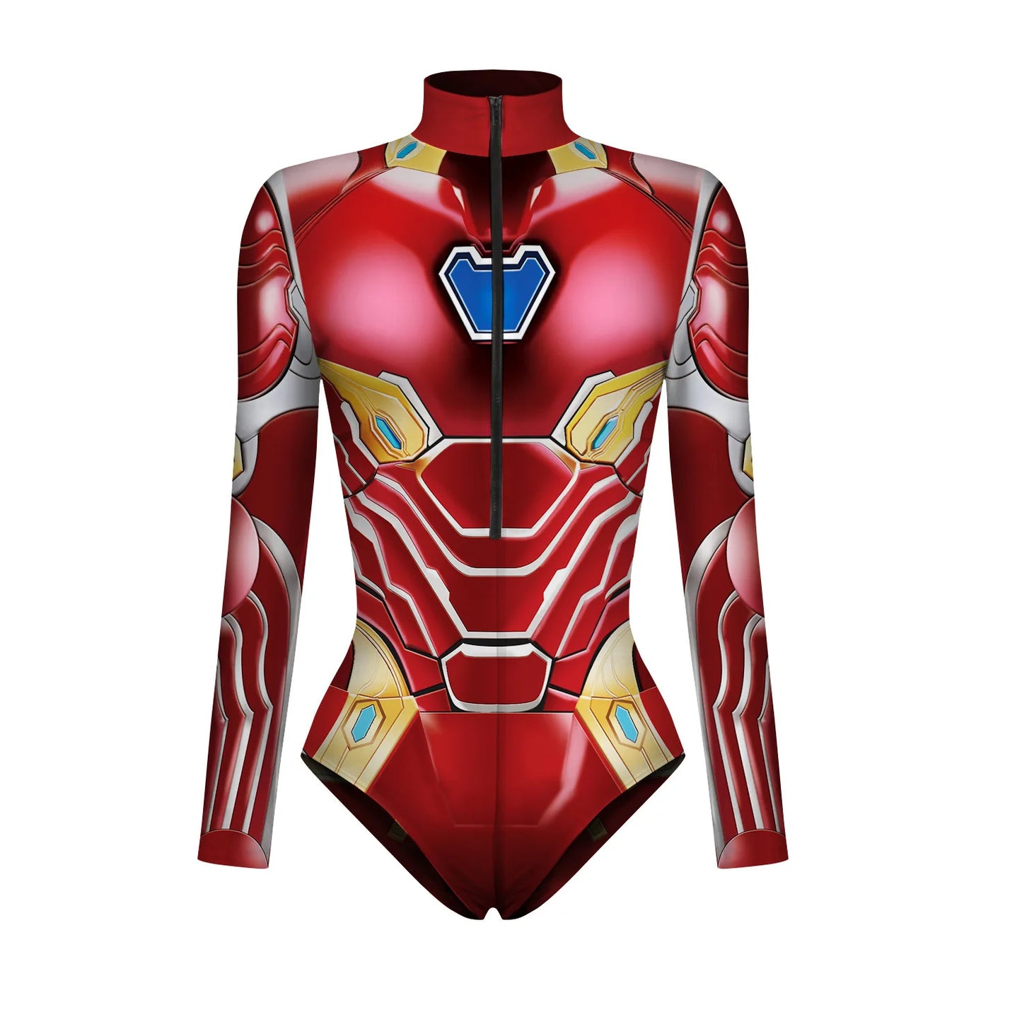 Wolverine Deadpool Spiderman cosplay bodysuit in red featuring realistic superhero armor design.