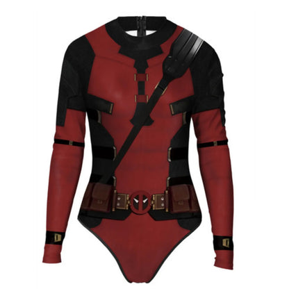 EtherealBe Wolverine Deadpool Spiderman cosplay bodysuit with vibrant red and black design