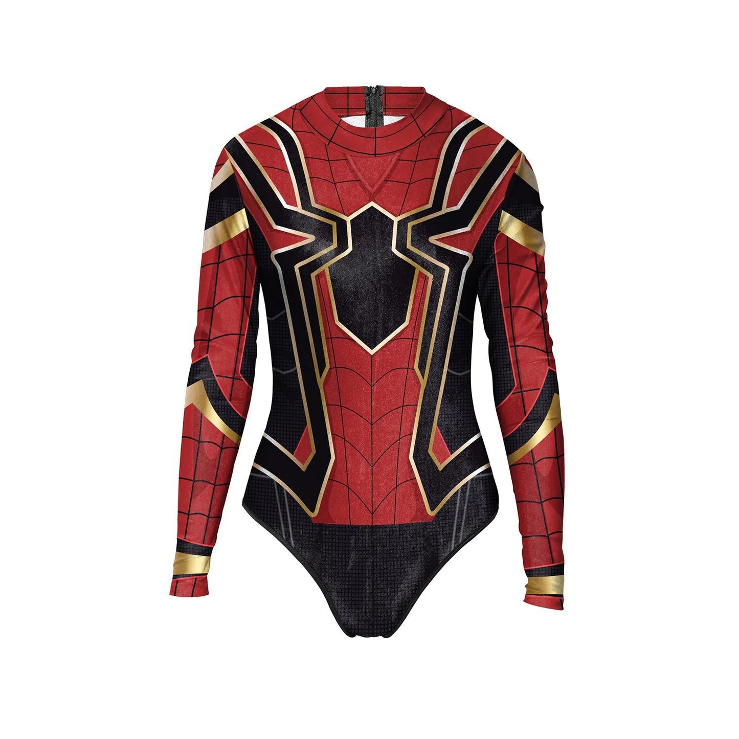 Wolverine Deadpool Spiderman cosplay bodysuit with vibrant red and black design for superhero fans