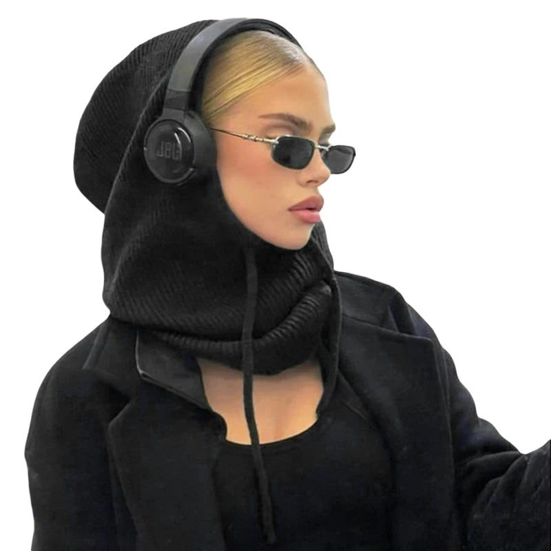 Stylish knit pullover balaclava for women featuring a cozy design and stylish black color