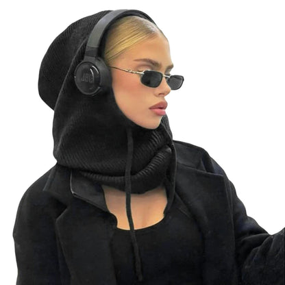 Stylish knit pullover balaclava for women featuring a cozy design and stylish black color