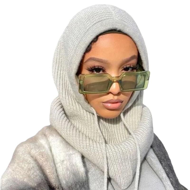 EtherealBe knit pullover balaclava for women in soft gray with a cozy design