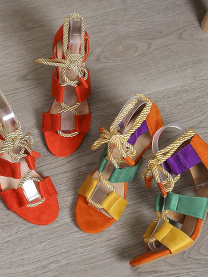 EtherealBe women's chunky heel candy sandals in vibrant colors with stylish rope detailing
