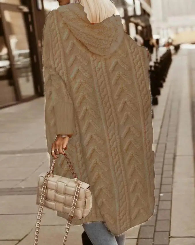 EtherealBe women's fashion oversized hooded coat in a light beige knit with a cozy design