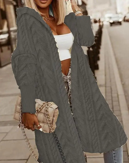 EtherealBe women's fashion oversized hooded coat in gray with cable knit design for a trendy look