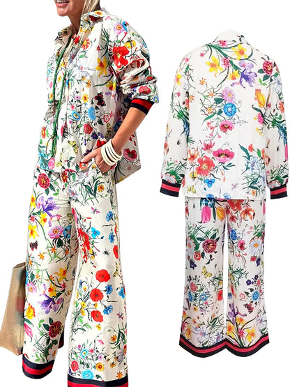 Womens floral print pant set featuring vibrant colors and a stylish design for fashionable comfort