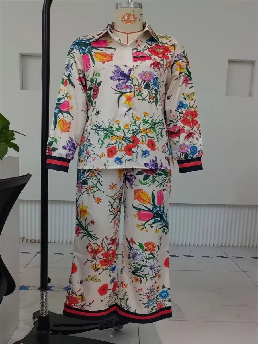 EtherealBe women's floral print pant set featuring vibrant colors and a stylish design
