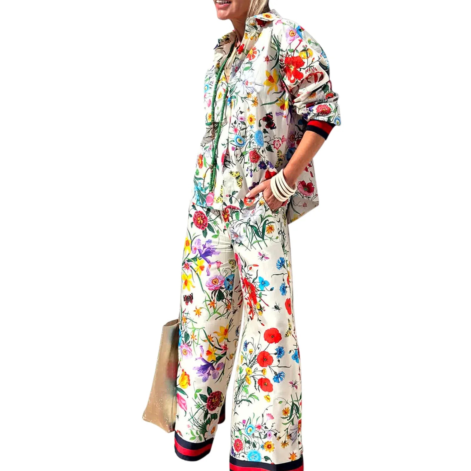 EtherealBe womens floral print pant set featuring a stylish floral jacket and wide-leg pants