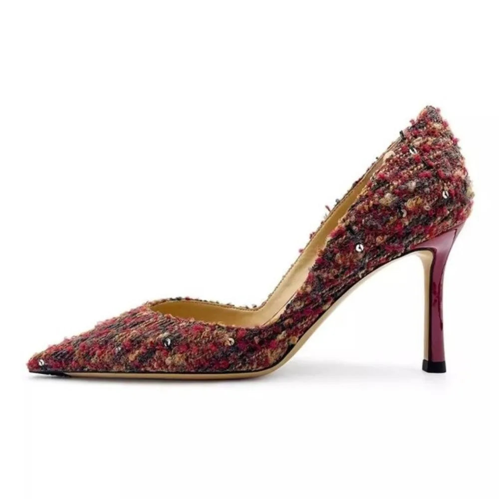 EtherealBe women’s suede stiletto pumps with a textured red finish and elegant design