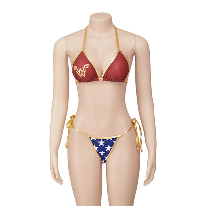 EtherealBe Wonder Woman bikini cosplay set featuring a stylish red and blue design with iconic logos