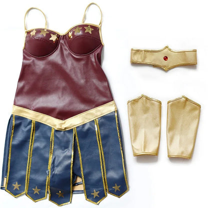 EtherealBe Wonder Woman cosplay costume including dress, wrist cuffs, and tiara for avid fans