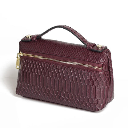 EtherealBe luxurious faux crocodile makeup bag in burgundy with zipper closure and sturdy handle