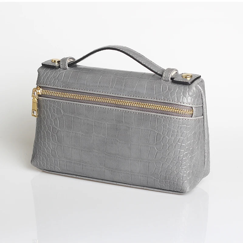 EtherealBe luxurious faux crocodile makeup bag in gray with a gold zipper and elegant design