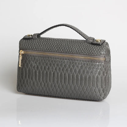 EtherealBe luxurious faux crocodile makeup bag in gray with gold zipper and handle