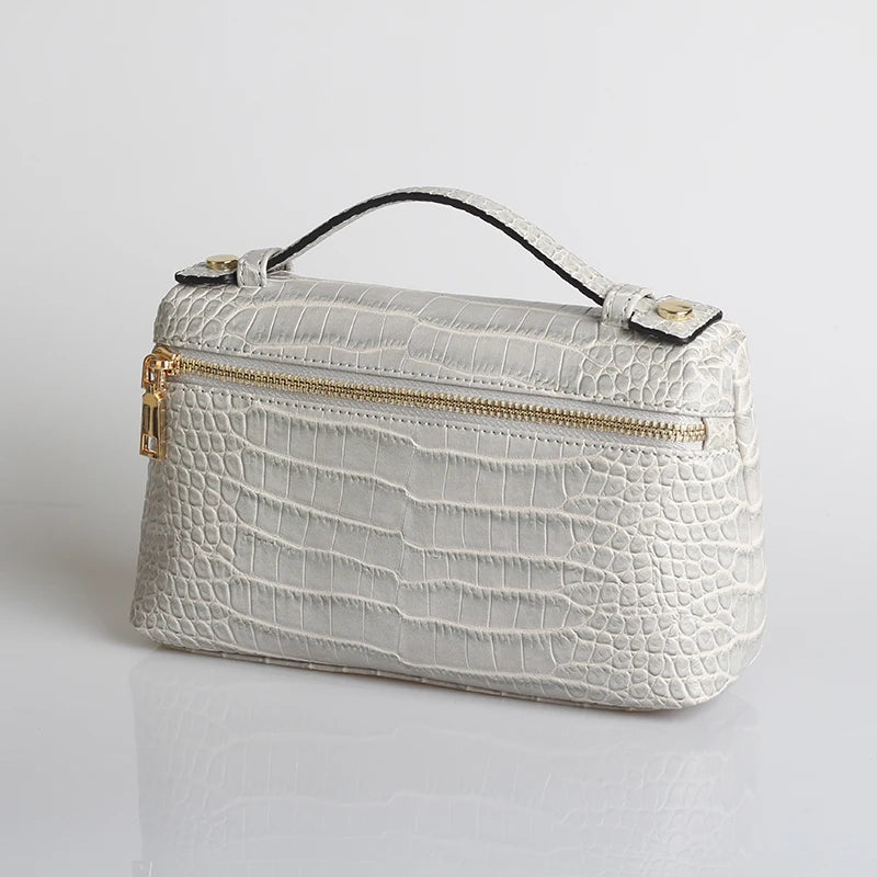 EtherealBe luxurious faux crocodile makeup bag in elegant gray with a gold zipper and handle
