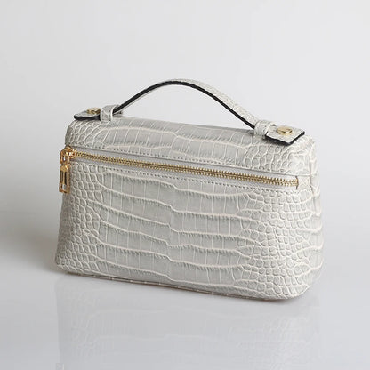 EtherealBe luxurious faux crocodile makeup bag in elegant gray with a gold zipper and handle