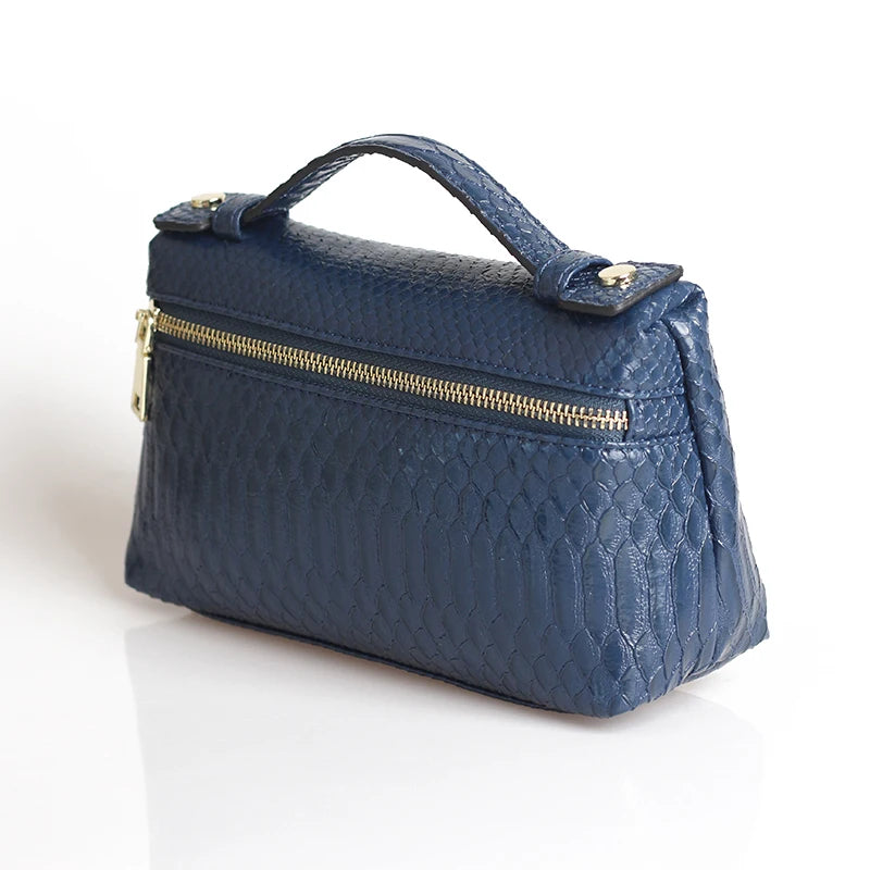 EtherealBe luxurious faux crocodile makeup bag in stylish blue with a zippered compartment