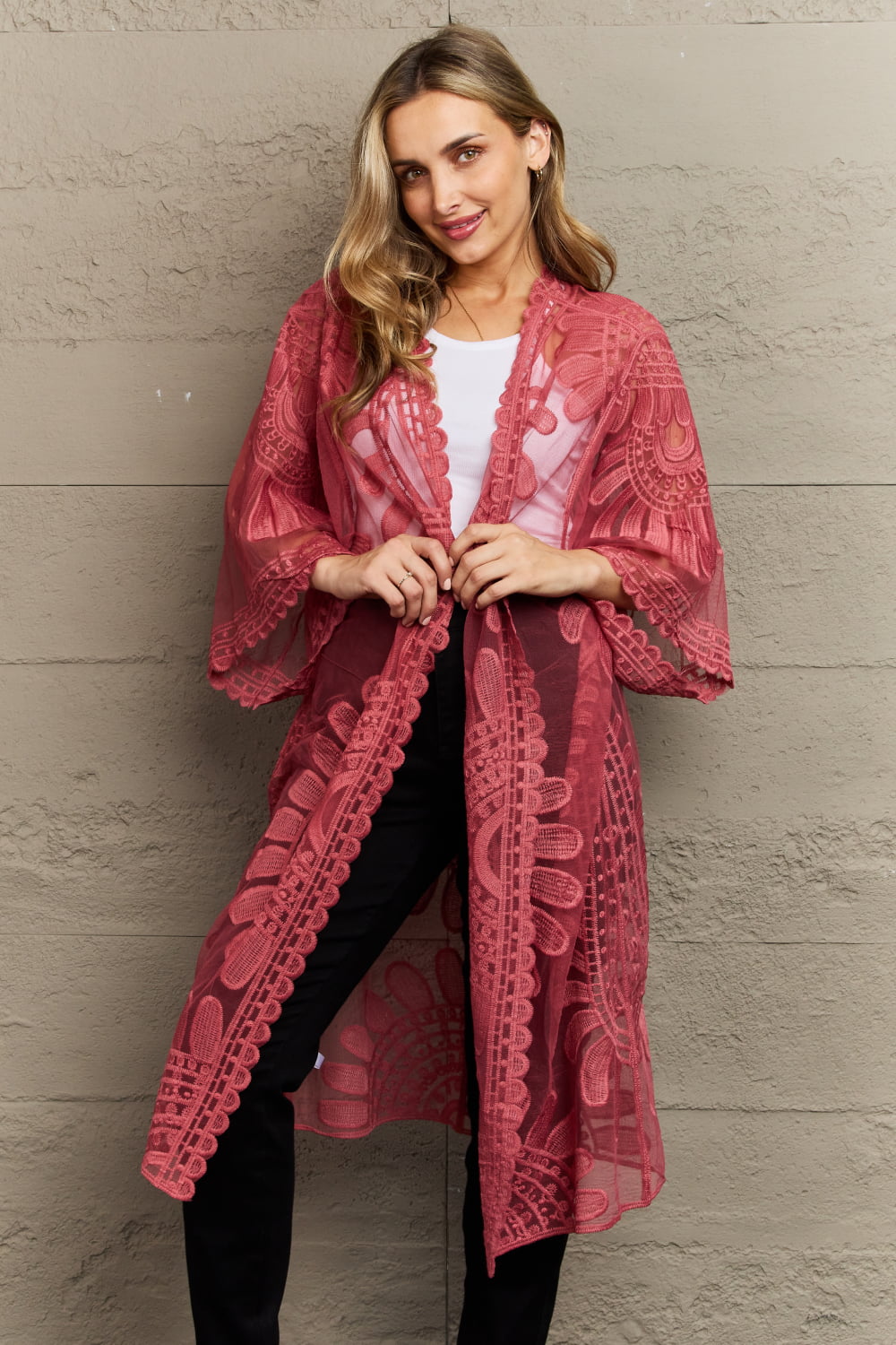 Justin Taylor Legacy Lace Pink Rose Duster Kimono