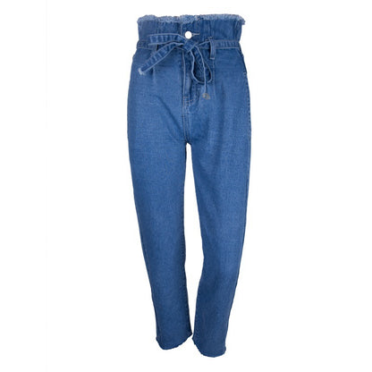 vintage tassels high waist jeans with gu charge women summer autumn