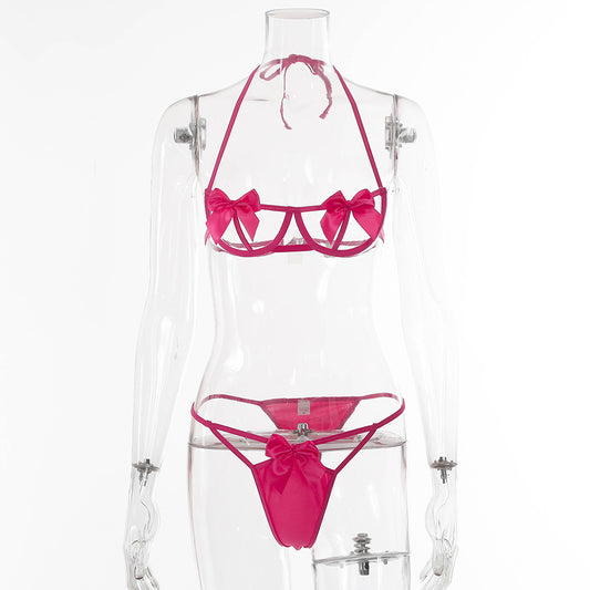 Two-piece Set Of Hollow Female Sexy Lingerie With Bow Tie