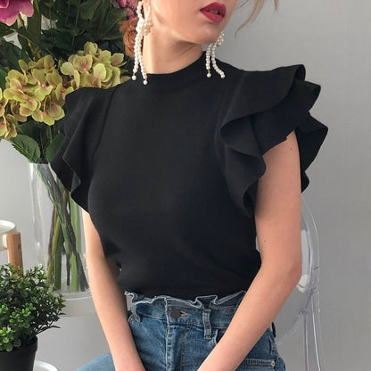 Casual Ruffled Short-Sleeved Blouse