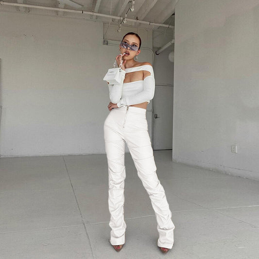 Women's High Waist Bag Hip Street Style Fashion Casual Pu Leather Trousers