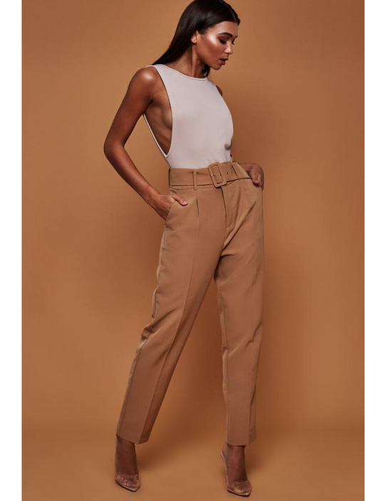 New ladies autumn casual pants high waist solid color nine pants straight trousers with belt