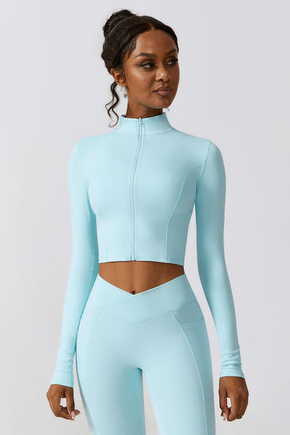 Zip Up Long Sleeve Cropped Active Top